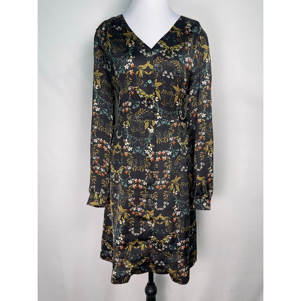 Mo:Vint Black Floral Long Sleeve Dress Size Medium Elegant & Feminine
